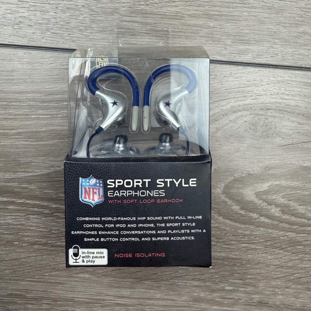 iHip Unisex NFL Sport Style Earphones Dallas Cowboys Blue Silver OS New